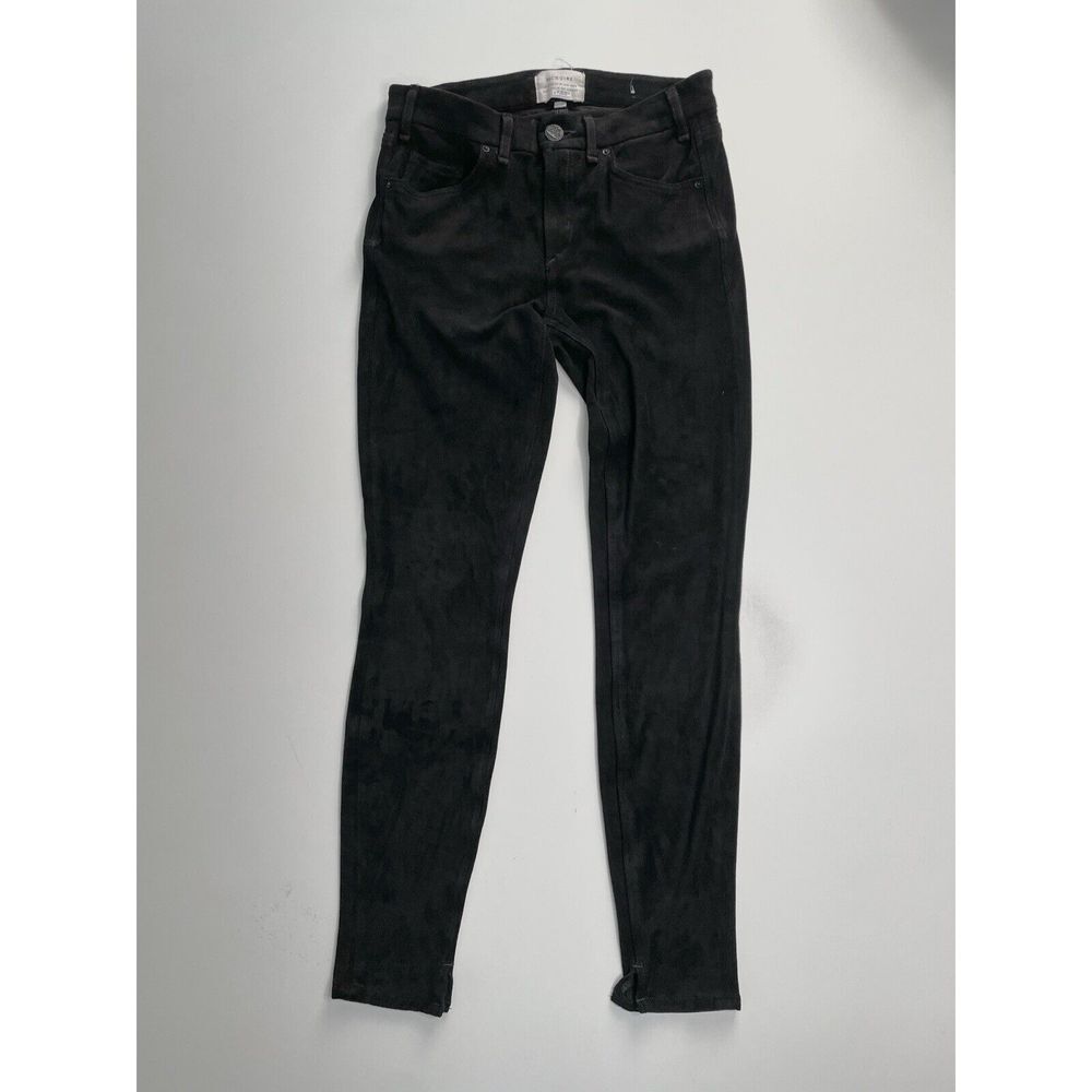 MCGUIRE Faux Suede Newton Pants Womens 25x27 Ankle Slit Skinny Black‎ Made USA